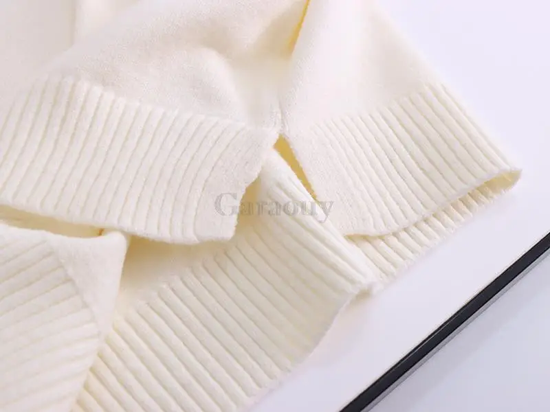 Garaouy 2022 New Women Clothing POLO Collar Zipper Casual Sweater Solid Color Large lapel Hem Rib Decoration Knitted Pullover