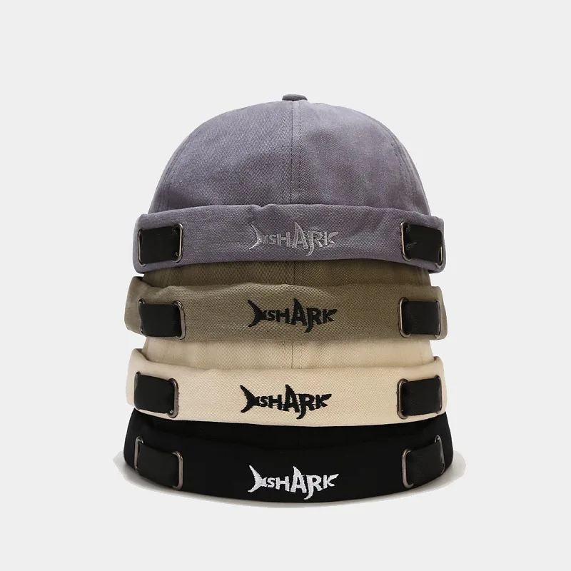 

Vintage Brimless Hat Breathable Shark Beanie Hat Cotton Retro Men Adjustable Docker Cap Literary Sailor Cap Women Hip Hop Hat