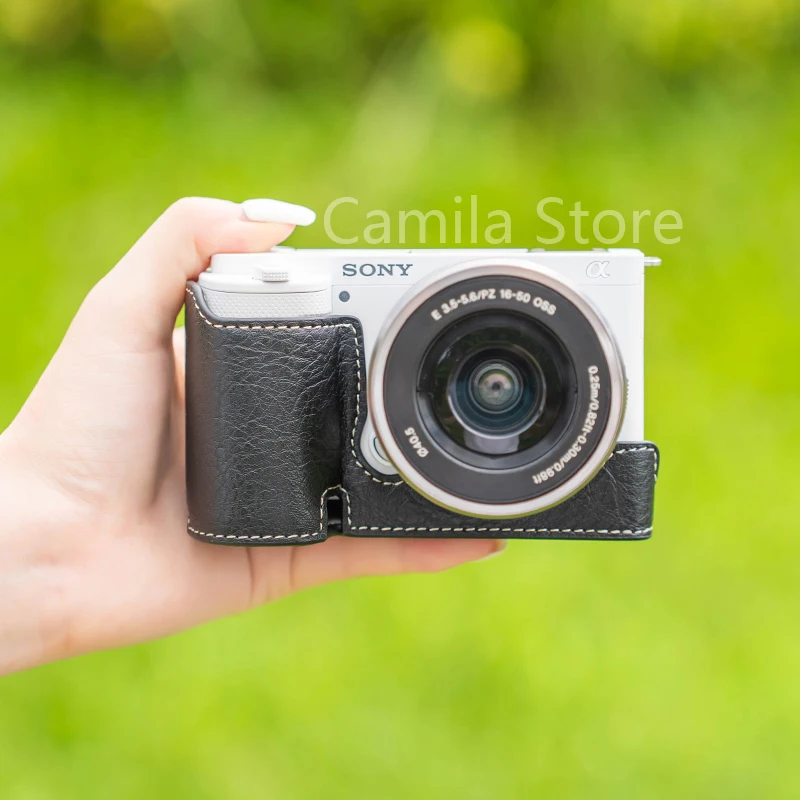 กระเป๋าหนังกันลื่นทำด้วยมือทำจากหนังลายลิ้นจี่เคสสำหรับ Sony กล่อง ZVE10 ZVE-10เคสโทรศัพท์กันกระแทกแป้งแบบเปิด