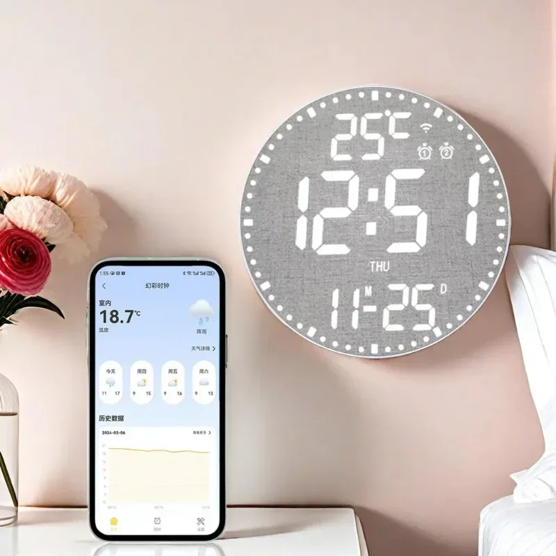 

Wifi Led Digital Electronic Clock Perpetual Calendar Wall Clock Living Room Decoration Wall Hanging Colorful Intelligent Clocks