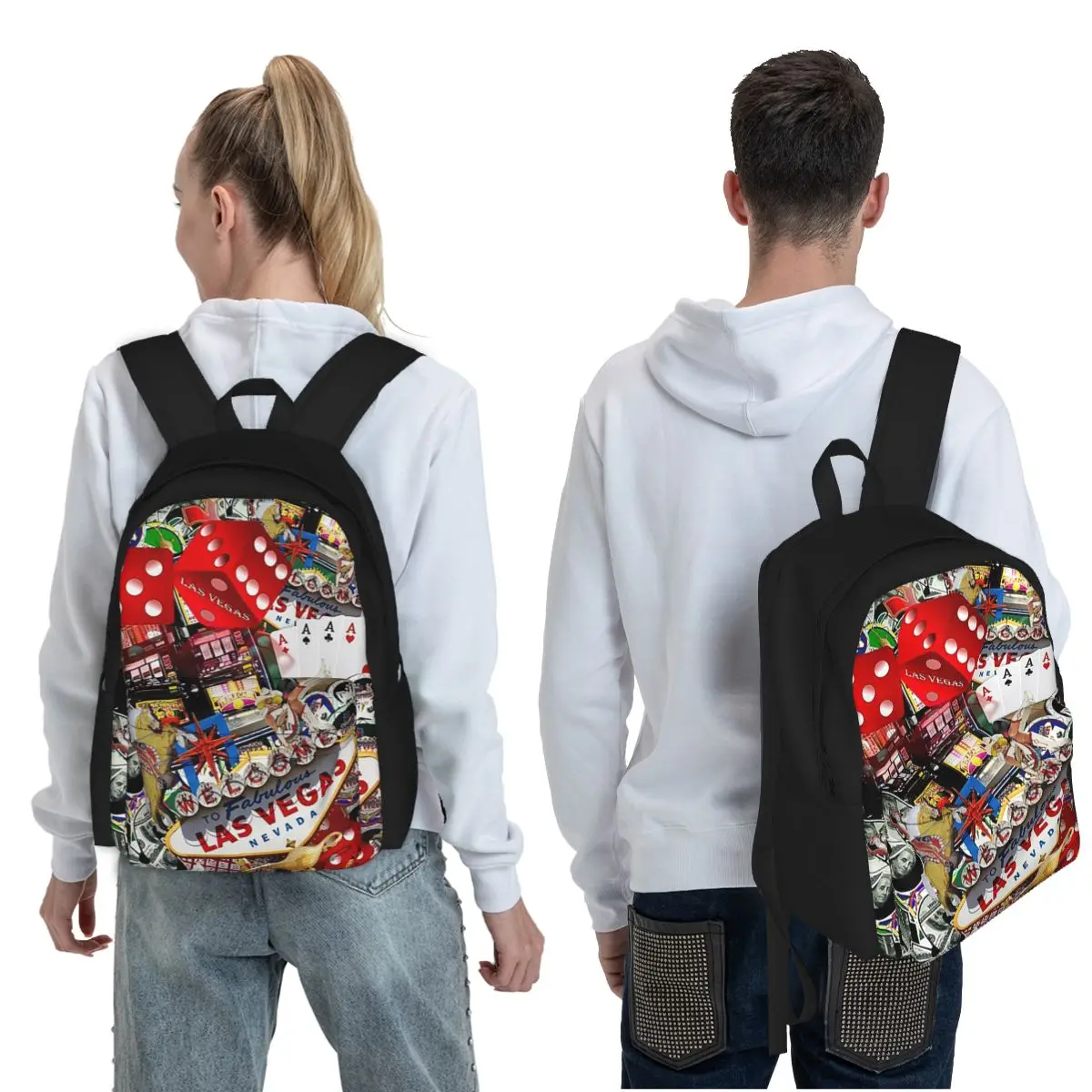 Gamblers Delight Las Vegas Icons Student Backpack School Bag Hiking Travel Daypack for Boys Girls Fashion Bookbag Shoulder Bags