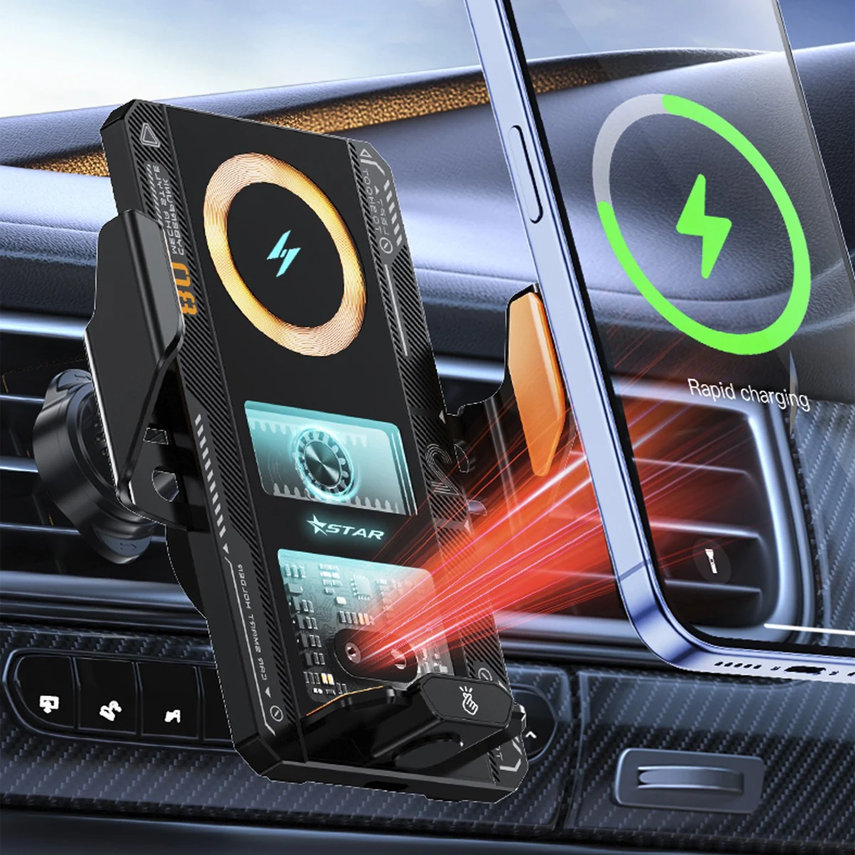 Auto Drahtlose Ladegerät Magnetische Auto Auto Halter Telefon Halterung Für Samsung iPhone Xiaomi Infrarot Induktion 66W Schnelle Ladestation – Detail 13