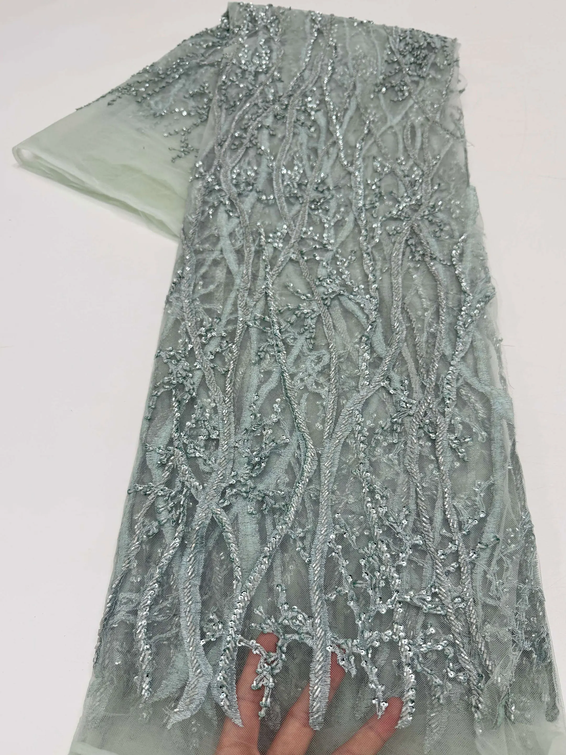 Clearance Sale African Lace Fabric High Quality Nigerian French Tulle Lace Fabric with Bead Sequin for Wedding Party Dress Sew