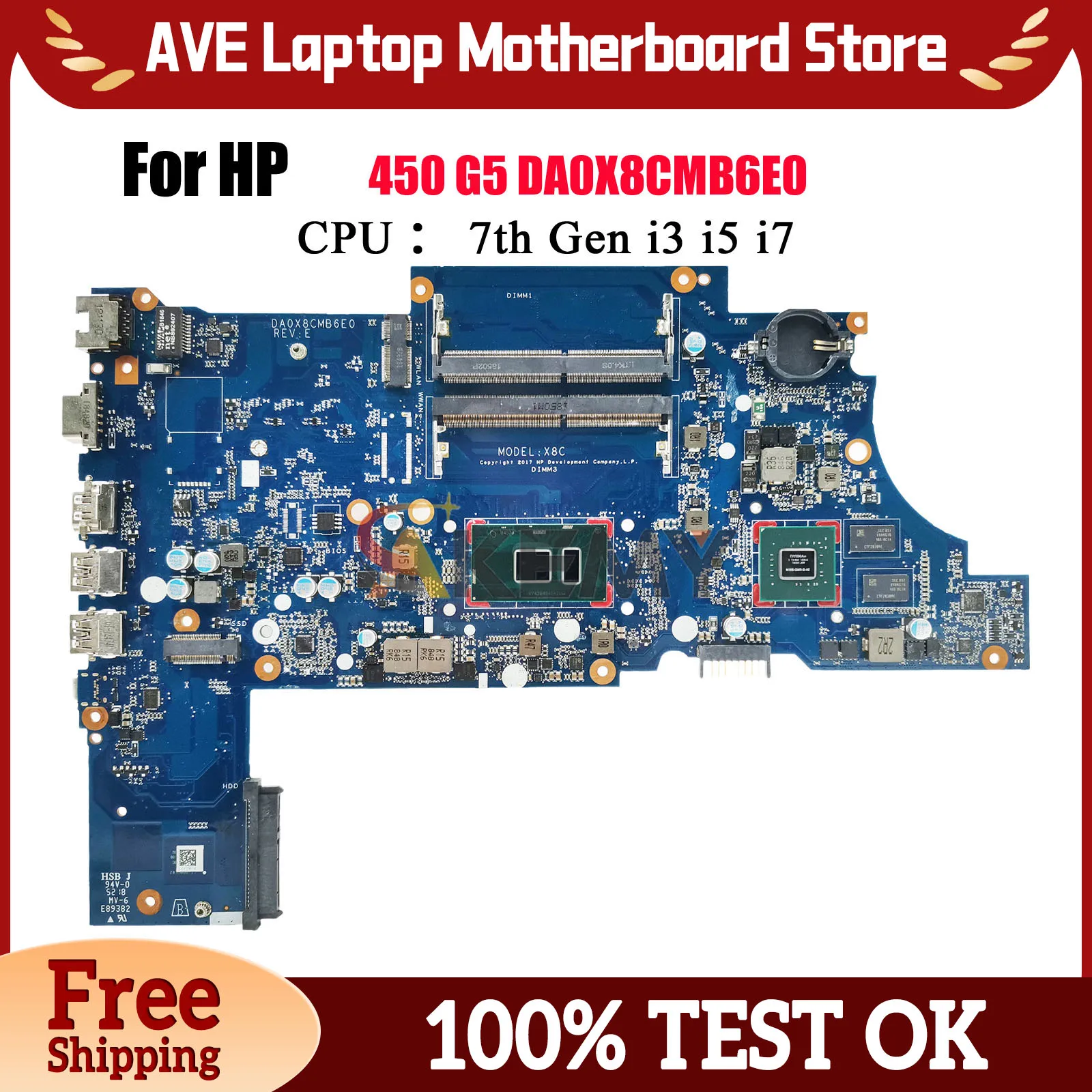 DA0X8CMB6E0 For HP ProBook 450 G5 470 G5 Laptop Motherboard L00828-601 With i3 i5 i7 CPU V2G DDR4 100% Fully Tested