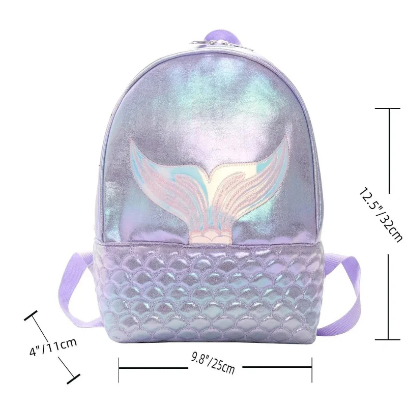 Mochila clássica bordada personalizada Ombre, cauda de sereia e escala de peixe, Zipper PU Preppy Bags, presente do dia das crianças