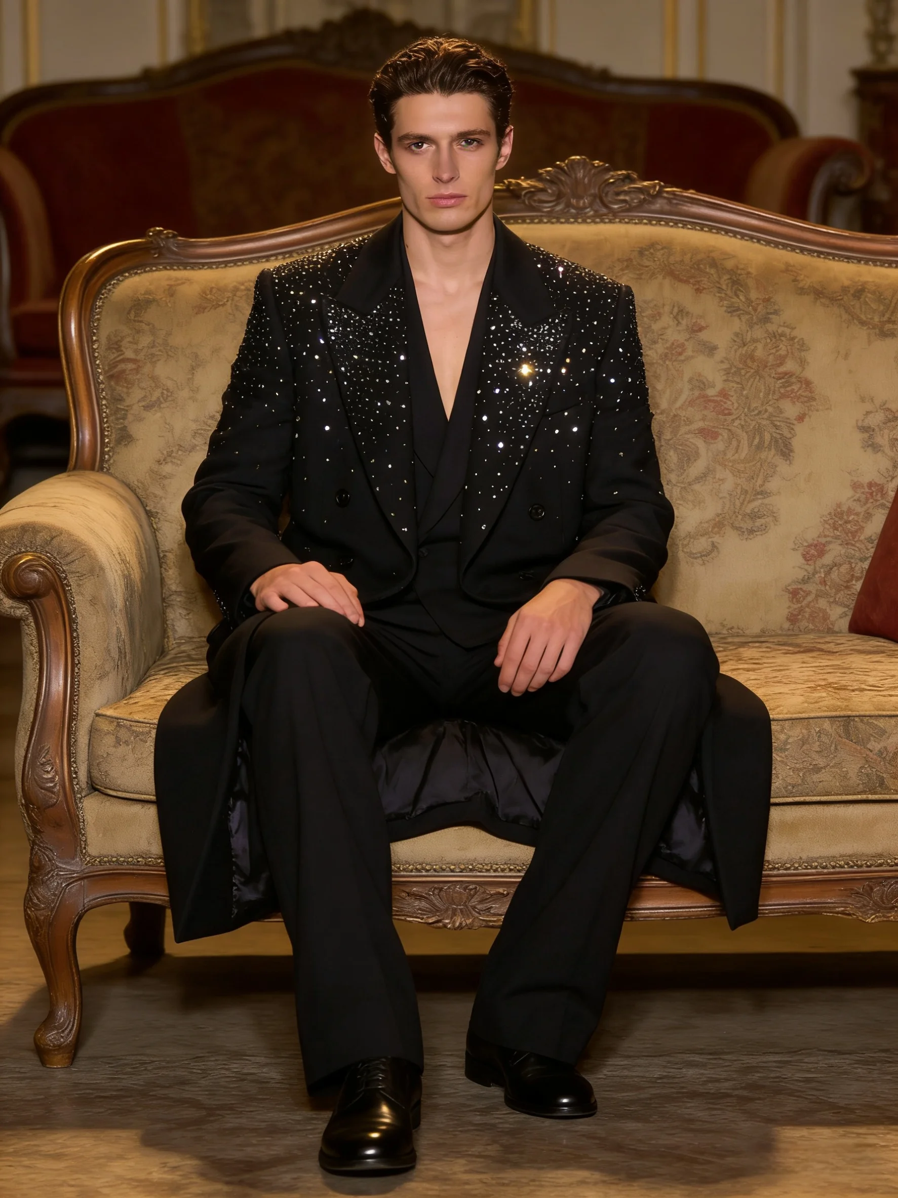 

Long Crystals Men Suit Set 2 Pcs Blazer+Pants Trousers Cotton Wedding Tuxedos Formal Office Business Jacket Coat Customized