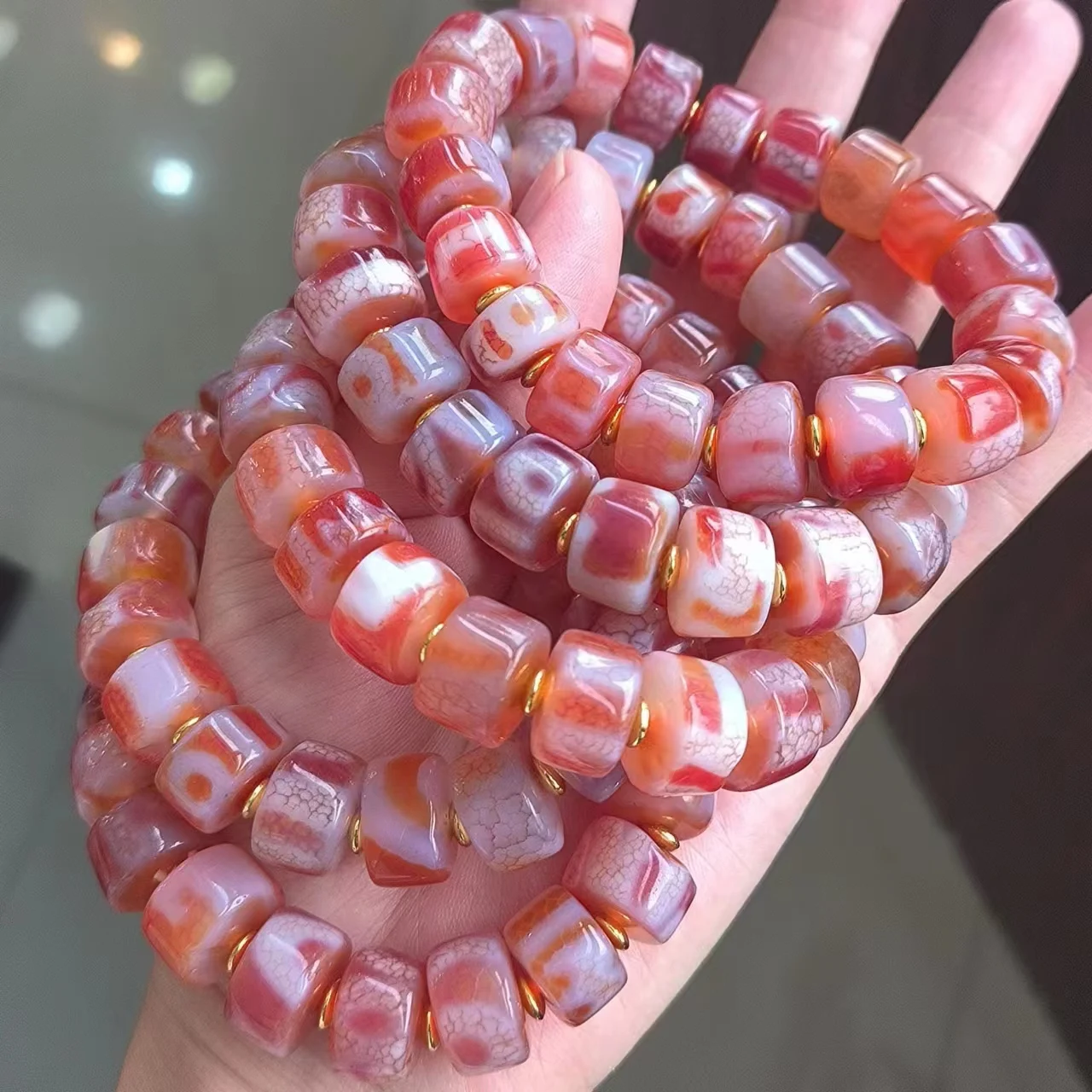 1pcs/lot natural agate flat bead bracelet Reddish-orange Wheel beads Rare breeds amulet Collectible Ethnic style Women's jewelry