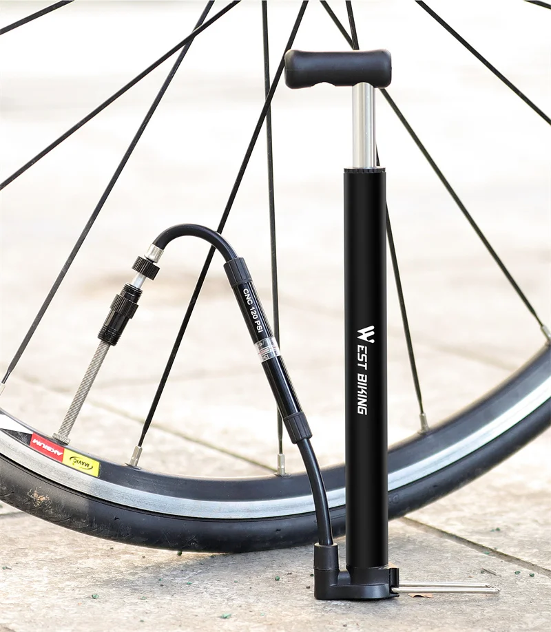 WEST BIKING Fahrrad-Standpumpe 120PSI Hochdruck mit Manometer Universal Schrader Presta Manueller Reifenfüller Fahrrad-Zubehör – Detail 12