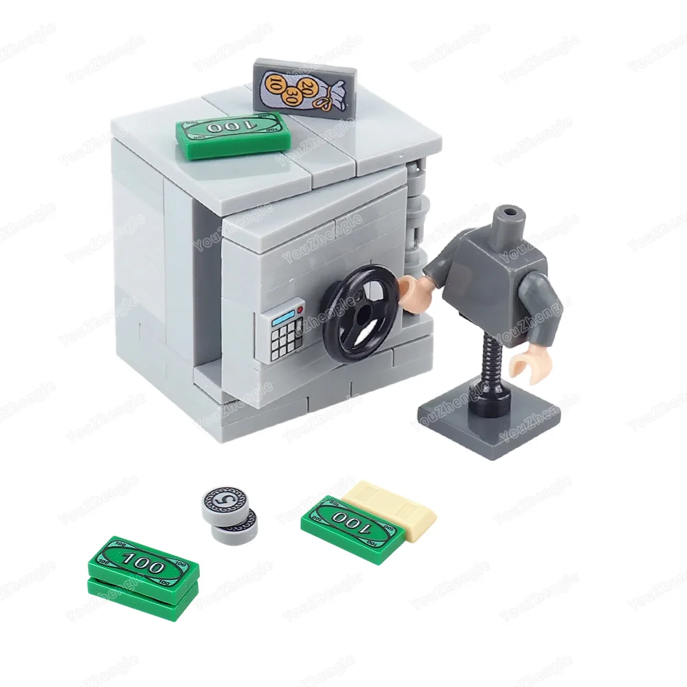 ตัวต่อกันขโมย ชุดตัวละคร MOC พร้อมเหรียญ กล่องเก็บของนิรภัย อุปกรณ์ล็อครหัส ชุดเครื่องมือ ฉากจำลอง ของขวัญ ของเล่น