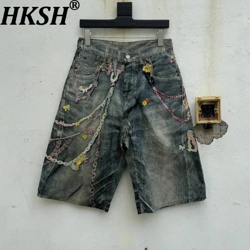 HKSH Spring Aummer New Men Tide Chic Ins High Street Classic Candy 3D Printed Low Waist Loose Denim Pants Shorts Unisex HK25431