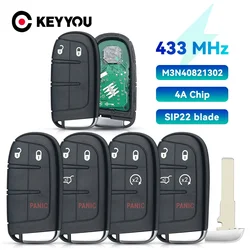 KEYYOU  Keyless Go Car Key Smart Remote Key 433mhz for Jeep Compass Renegade Fiat 500 500X 500L SIP22 M3N-40821302 4A Chip