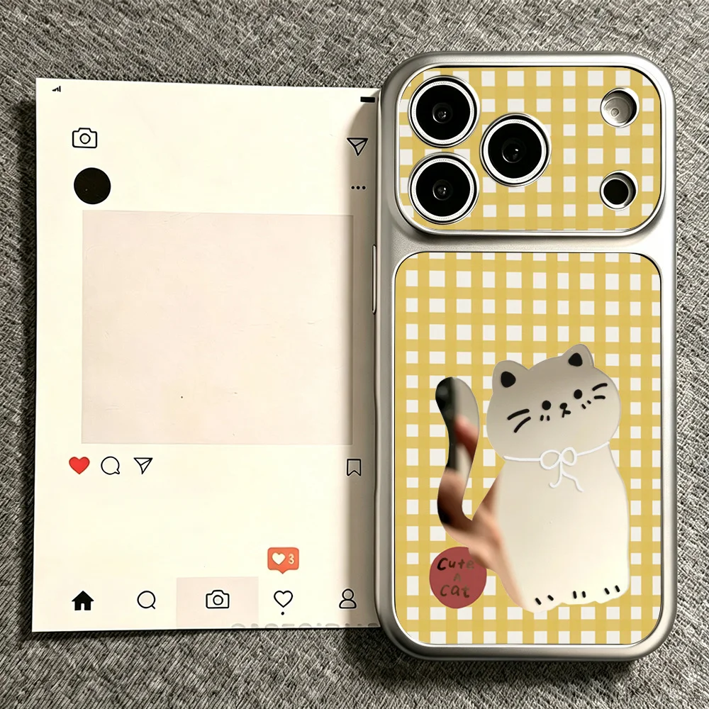 Make Up Mirror Cat Painrted Phone Case For iPhone 17 18  Pro Max 13 16 15 14 11 12 18promax 17promax 16promax Protective Covers