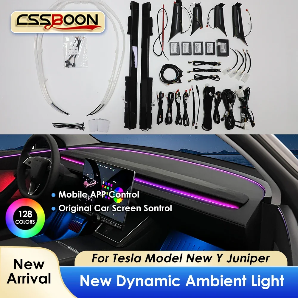 New Y Juniper Dashboard Atmosphere LED Lights Screen Control With Blind Spot Warning Light for Tesla Model 3 Y RGB Brighten Lamp