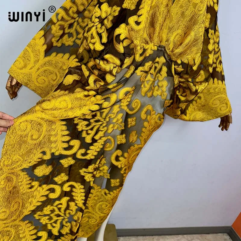 WINYI summer High fork sexy Perspective dress boho print dress Women kaftan Bohemia Africa kaftan beach Cover Up vestidos