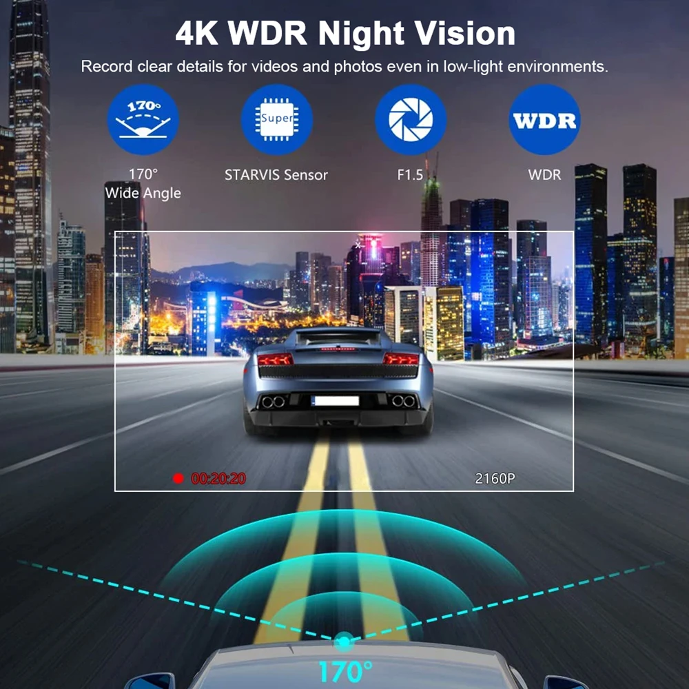 ACCEO 4K 차량용 블랙박스 전방 카메라 DVR 야간 시야 GPS WiFi 24시간 주차 영상 녹화 루프링 자동 녹화 기능 탑재 썸네일 3