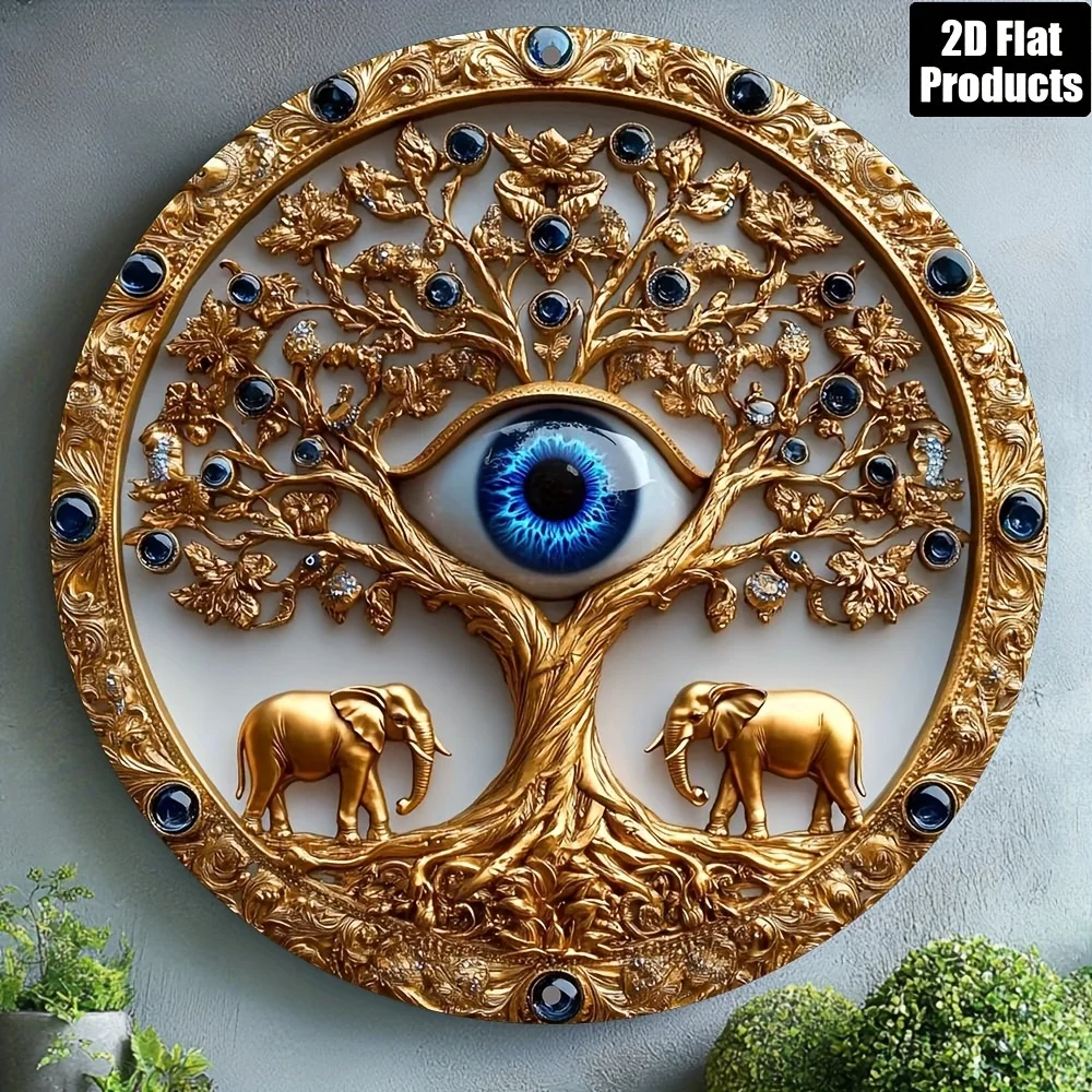 Bohemian Turkish Evil Eye Round Aluminum Wall Art 8x8 Inch Waterproof Durable Metal Plaque For Home Bar Kitchen Cafe Office