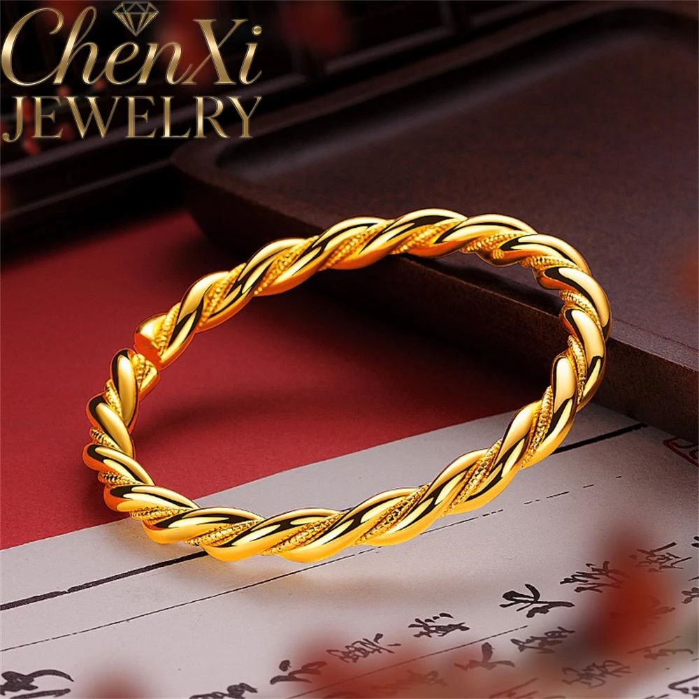 

High-end Sand Gold Twist And Plain Ring Bracelet Luxury Quality Fashion Fine Jewelry Exquisite Elegant Charms Popular Young Gif