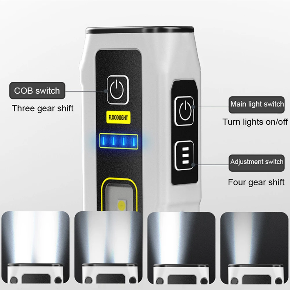 Imagem -03 - Multifuncional Mini Lanterna Led Usb c Carregamento Tocha Portátil Fonte de Luz Dupla com Pen Clip Lâmpada de Emergência Lanterna Camping