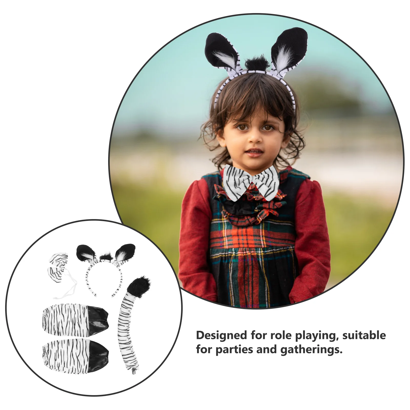 1 セットゼブラコスチュームキット装飾ヘッドバンドボウタイテール動物コスプレアクセサリーパーティーハロウィンクリスマス仮装カーニバル