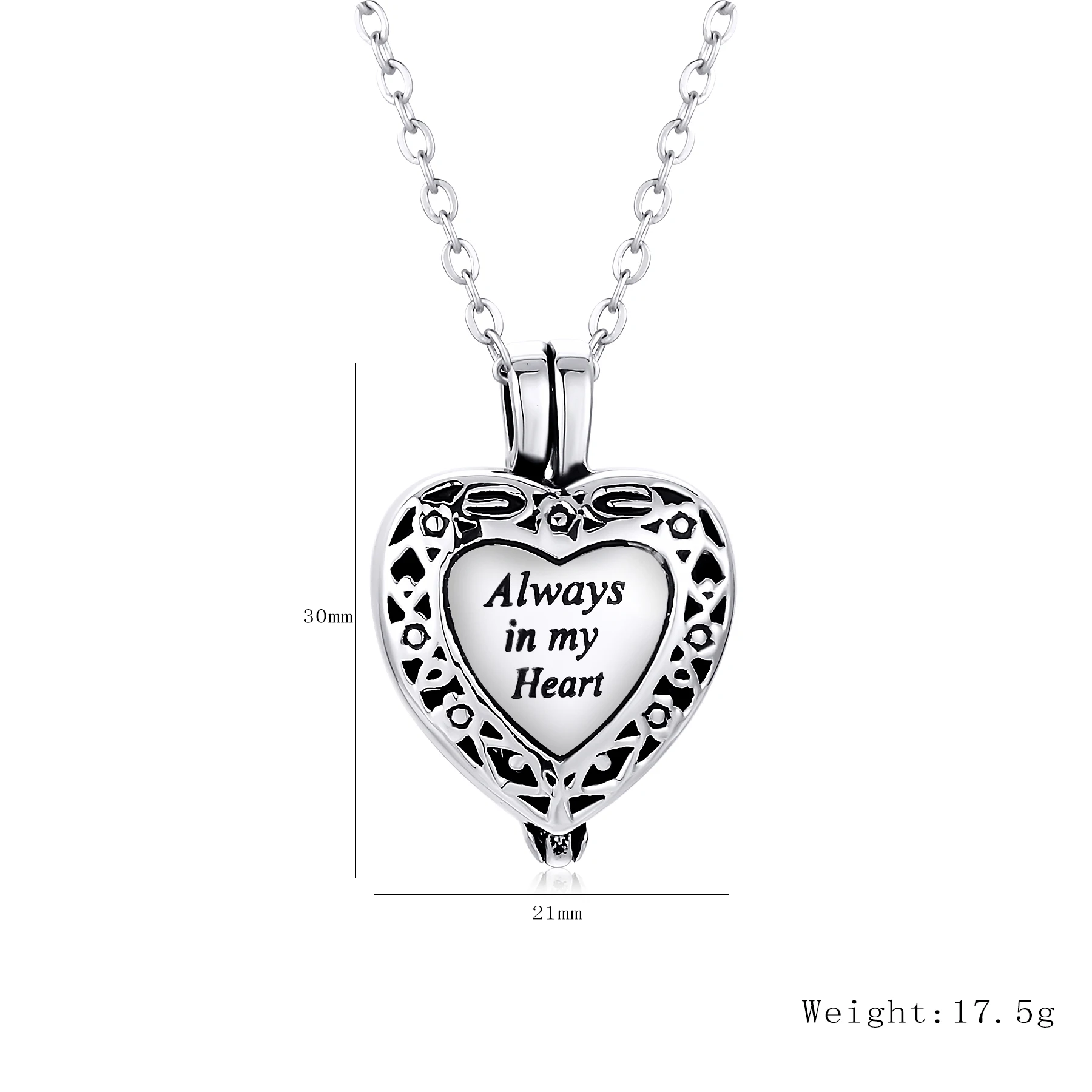 Always in My Heart Cremation Jewelry Stainless Steel Urn Necklace for Ashes Locket Memorial  Keepsake Pendant