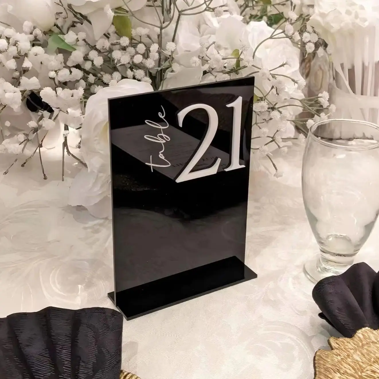 Black Wedding Table Numbers With Stands 3D Table Numbers Sign Custom Squared Shape Acrylic Table Numbers Event Table Decor Sign