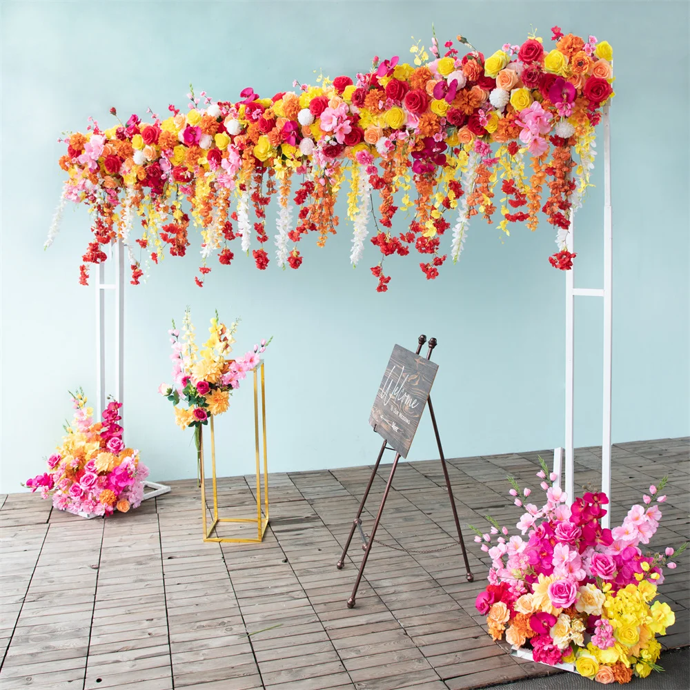 

DIY Wedding Backdrop Decoration Red Yellow Orange Rose Orchid Wisteria Artificial Floral Arrangement Arch for Party Event Decor