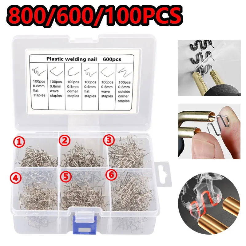 800/600/100PCS Automotive Plastic Repair Welding Nail Hot Welding Stapler 6Style Mix With Box Plastic Welding Gun Parts