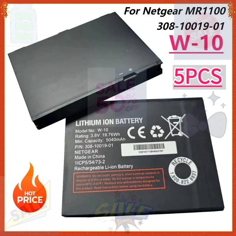 SWZY 5pcs/lot W-10 3.8V 5040mAh Replacement Battery for NETGEAR Nighthawk M1 MR1100 W10 Wireless Router Battery 4G Network Devic