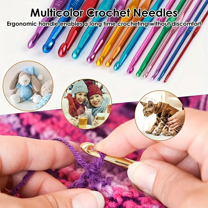 8pcs Random Color Metal Crochet hooks Ergonomic Crochet Hooks Colorful Aluminum Crochet Needle Yarn Hooks for DIY Apparel Needle