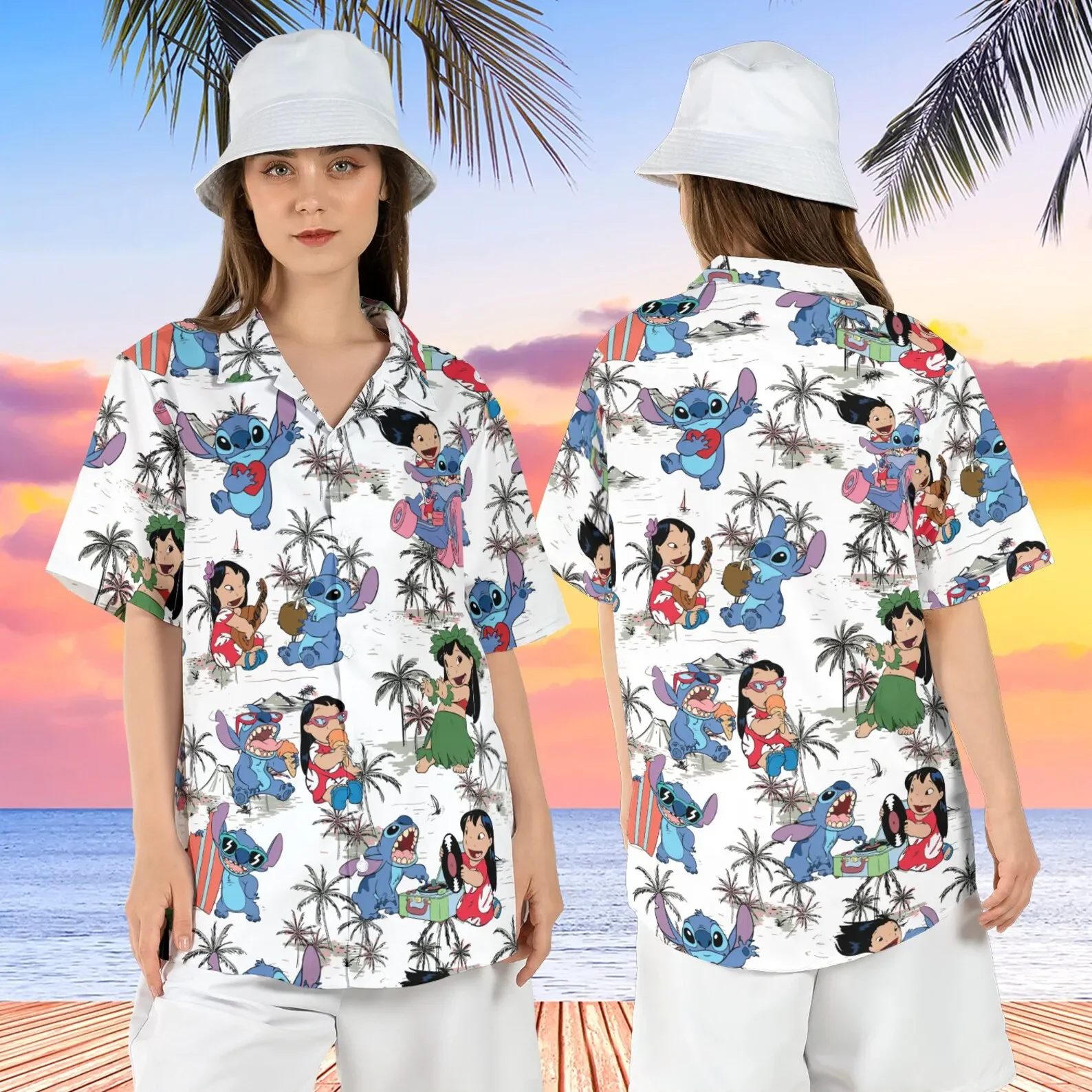 Chemise de plage décontractée à manches courtes pour hommes et femmes, chemise hawaïenne de surf, mode Disney, chemise de style Harajuku, CAN o and Stitch