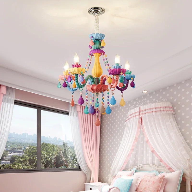 

Modern Colorful Crystal Chandelier Rainbow Candle lustres American girl princess Children room Luminaire light fixtures