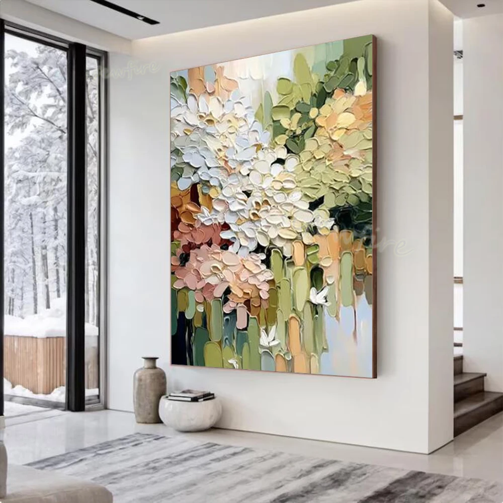 Top Modern Mural Abstract Oil Painting on Canvas Unique Handmade Thick Layer Flower Wall Art Picture for Living Room Decor Image