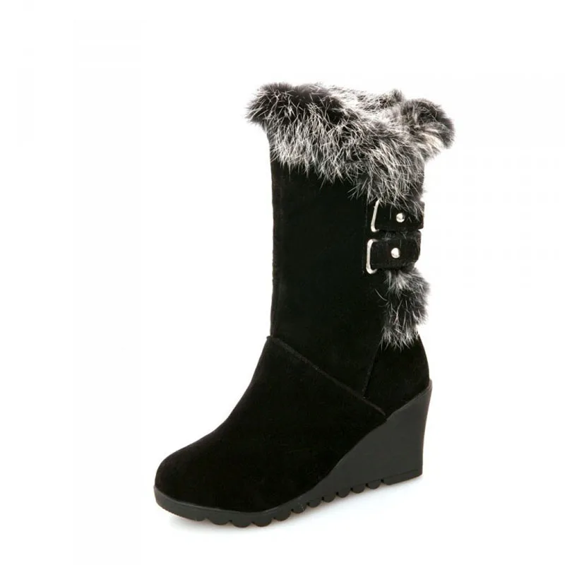 Frauen Stiefel Winter Keile Heels Schnee Stiefel Faux Kaninchen Fell Design Verdicken Warme Frauen Schuhe High Heels botas mujer WSH5007