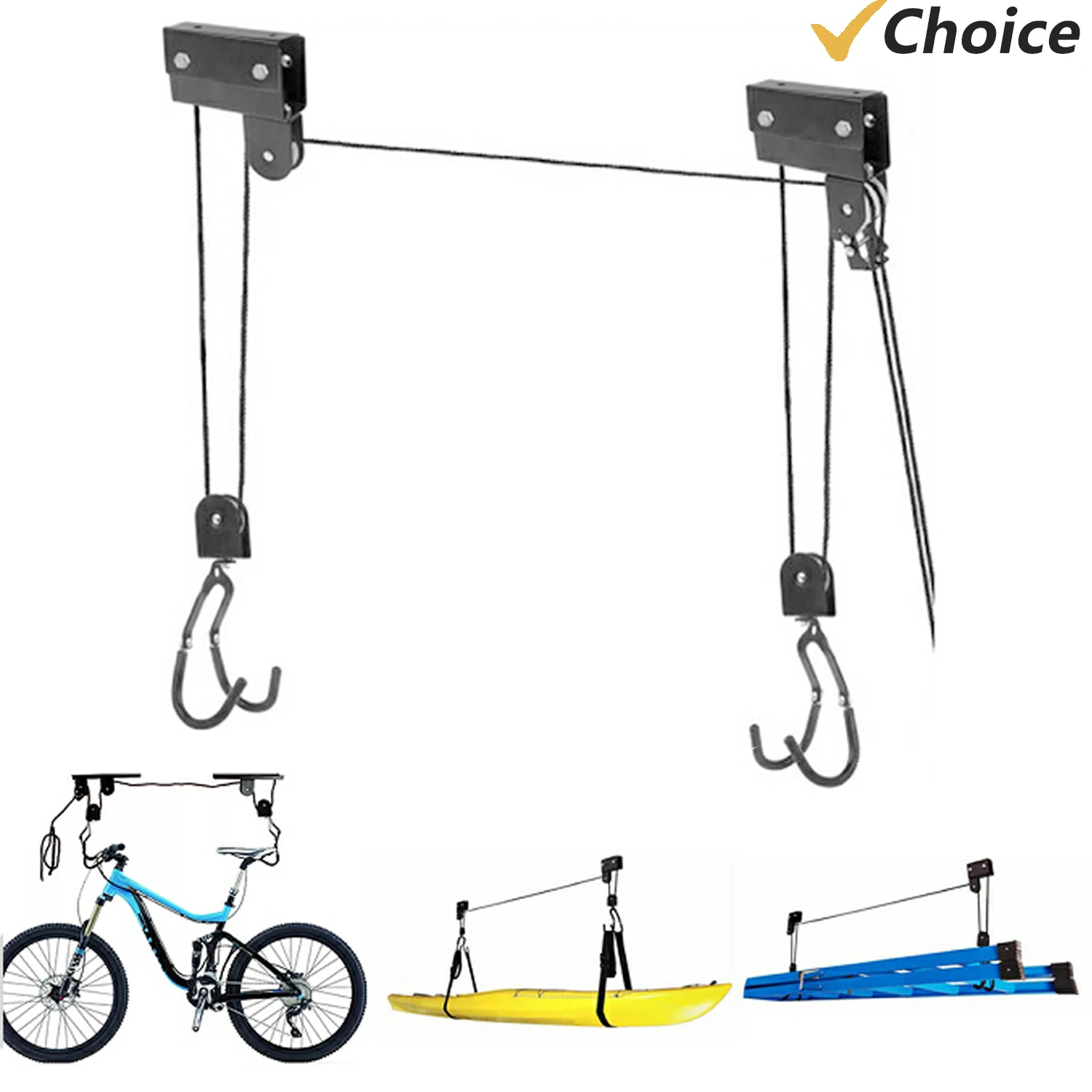 Bicycle Hoist Garage Storage Bike Lift Pulley System with 60kg Bearing Overhead Bike Rack Heavy Duty Ceiling Bicycle Hanger