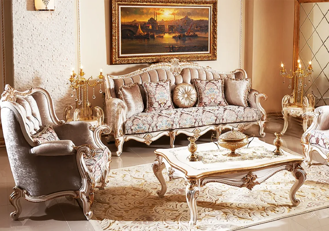 European Luxury Solid Wood Carved Sofa Combination Royal Luxury Style Handmade Beige Sofa Set