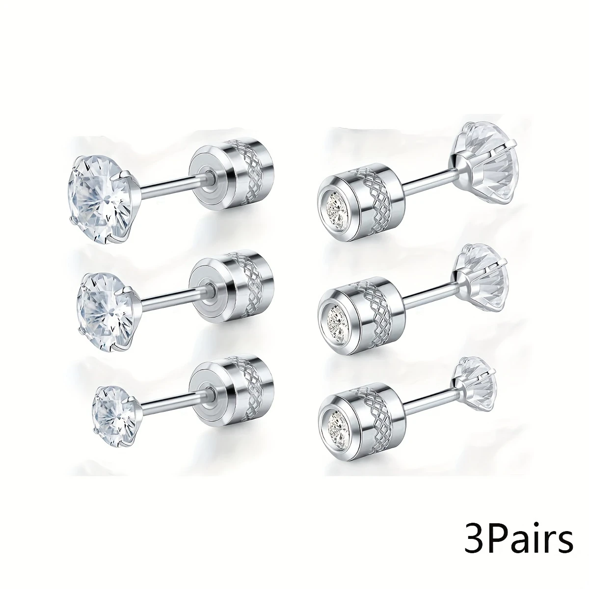 2 Stück Mode Edelstahl kubischen Zerkonia geprägten Muster Schraub ohrringe, flache Rückseite Knorpel Helix Ohr Piercing Schmuck – Detail 11