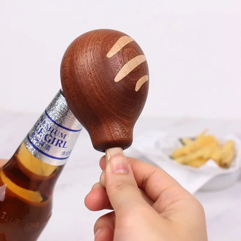 Solid Wood Beer Bottle Opener Chicken Thigh Ornament Home Wooden Gift Magnetic Suction Wine Screwdriver Creative