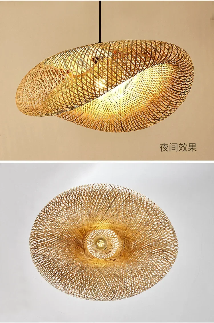 HandMade Bamboo Weaving LED Pendant Lamp Home Decor Hanging Chandelier Lighting Living Room Kitchen Vintage Rattan Woven Light