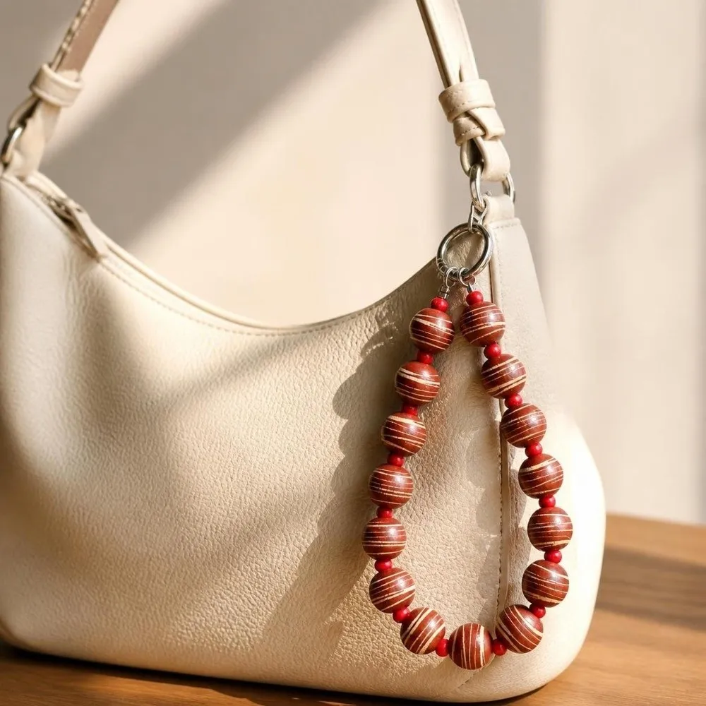 Stylish Glitter Mobile Phone Lanyard Detachable Handmade Colorful Bead Keychain Striped Bead Bag Pendant for Women Girls