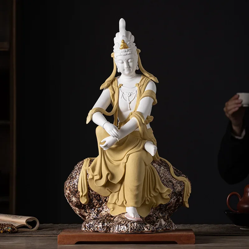 FX-18 Ceramic Free Water Moon Guanyin Bodhisattva Buddha Statue  Boutique Sculpture Great Mercy and Compassion