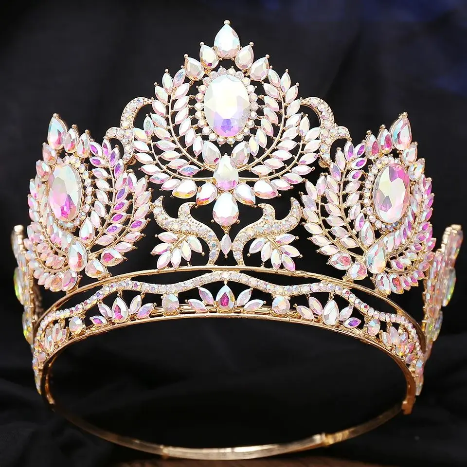 DIEZI Fashion Baroque Luxury Big AB Crystal Tiara Crown For Women Elegant Queen Princess Tiara Wedding Party Hair Dress Jewelry image 3