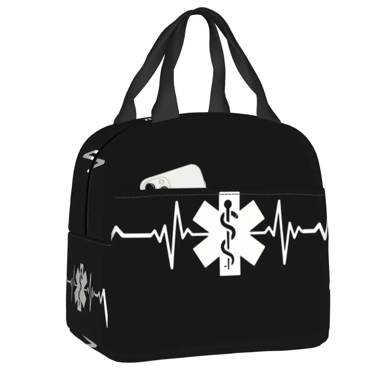 

Star Of Life Heartbeat Thermal Insulated Lunch Bag Women Paramedic Emt Lunch Tote for Outdoor Camping Travel Storage Food Box