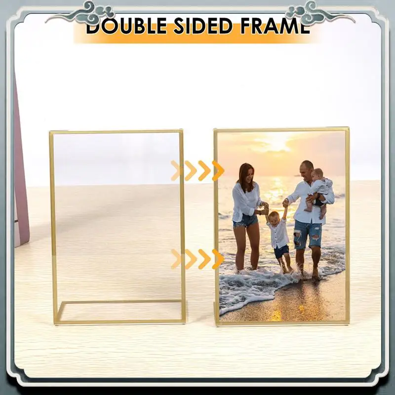 AC76-24Pcs Acrylic Sign Holder,Double Sided Gold Photo Frame With Vertical Holder,Wedding Table Number Holder,Menu Holder