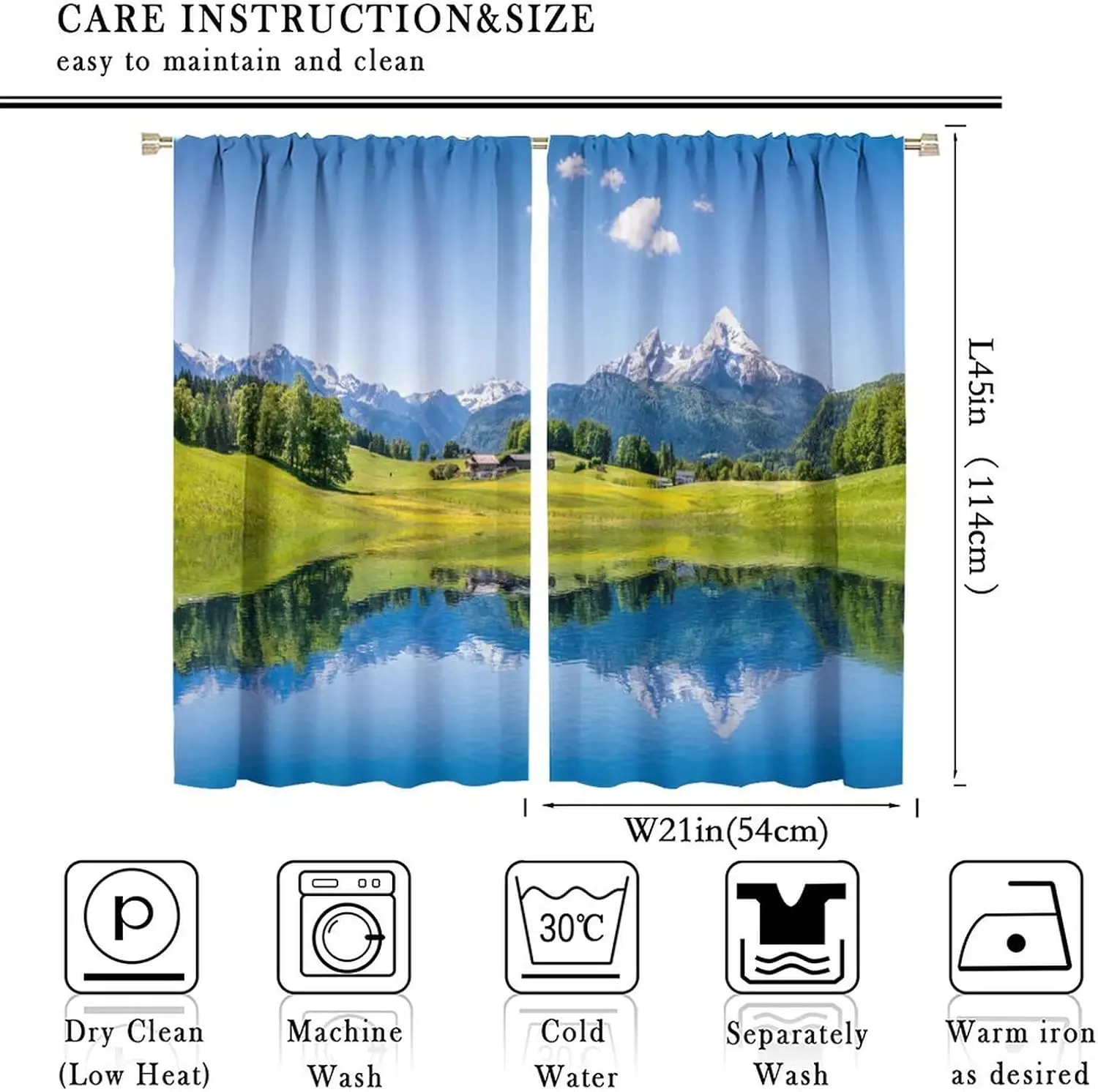 Lake Deocr Curtain, Nature Mountain Scenic Beautiful Blue Sky White Cloud House Grassland Landscapes Home Decor Windows  Pocket