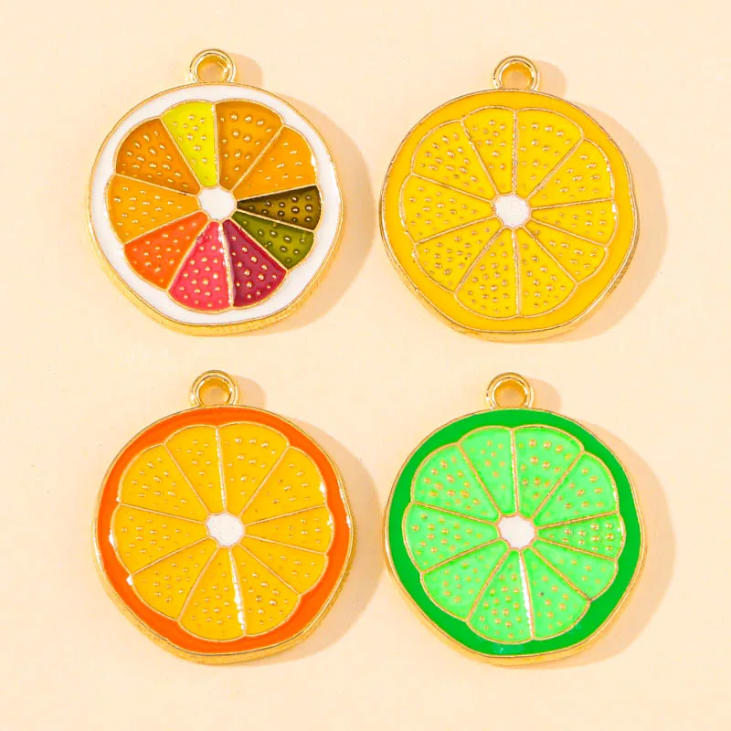 10Pcs Colorful Enamel Lemon Slices Charms Golden Color Alloy Fruit Pendant for DIY Jewelry Making Earrings Necklace Accessories