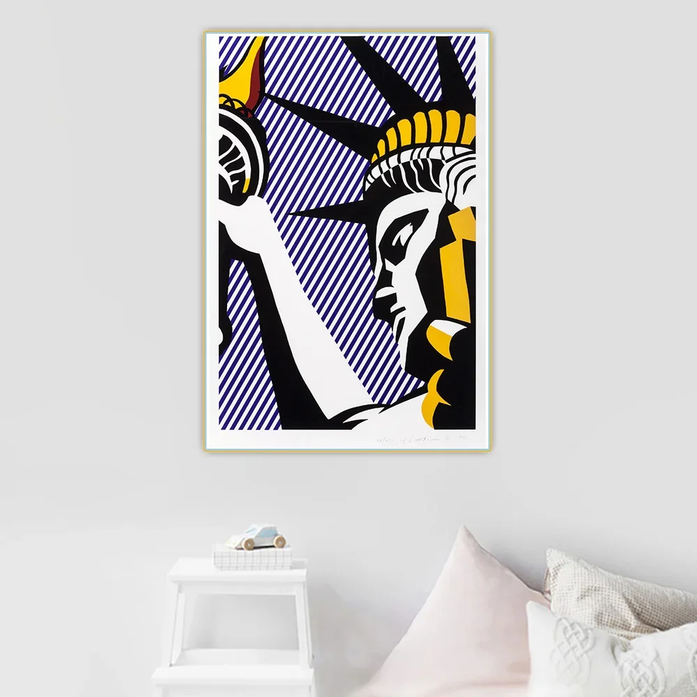 Citon Roy Lichtenstein《I Love Liberty》Pop art Canvas Oil Painting Artwork Poster Picture Wall Background Decor Home Decoration