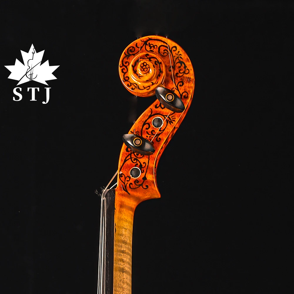 STJ Hand-drawn violin neck 4/4 violin European spruce wood violin shell Fiddle Ebony violin pegs case bow Violin accessories