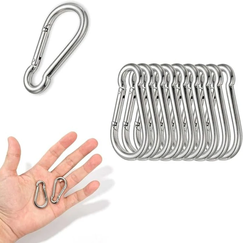 1/40PCS M5 Metal Spring Snap Hook Quick Lock Carabiner Clip Outdoor Climbing Connector Buckles Pet Chain Carabiner Buckle