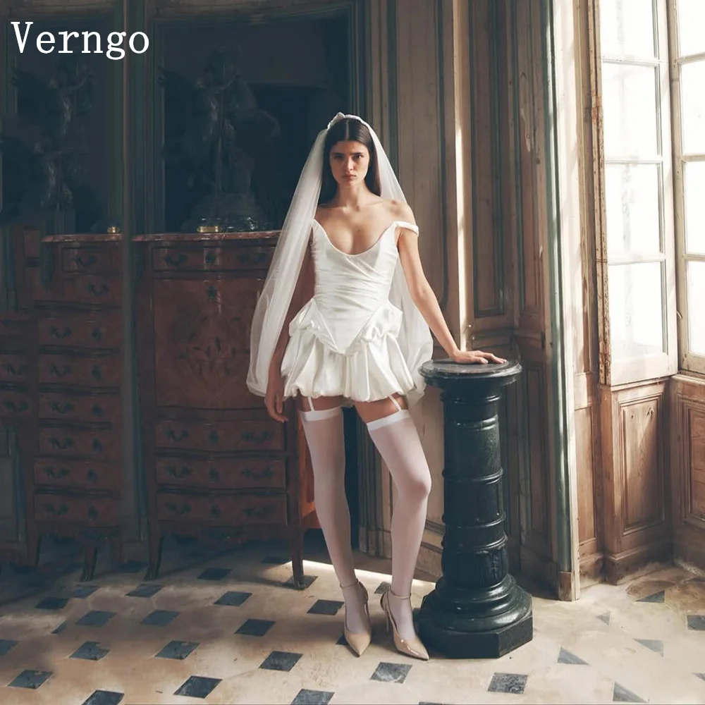 

Verngo lvory Satin Mini Wedding Dress Spaghetti Straps A Line Prom Short Bridal Gowns Elegant Pleated Bride Dress Customized