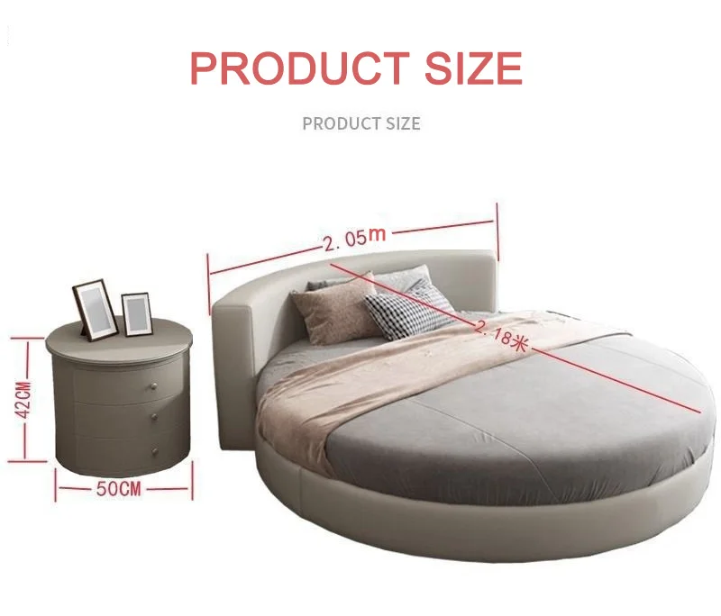 Modern Luxury Round Bed for Adults Simple Design Home Hotel Bedroom Furniture Double Size Queen/King Fabric with Storage Feature